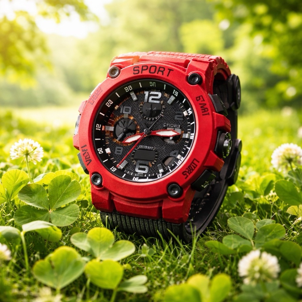 Red Sport Watch with Black Dial